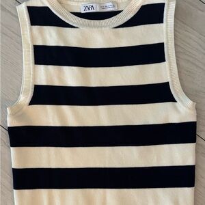 Zara Sleeveless Top with Black and Cream Stripes